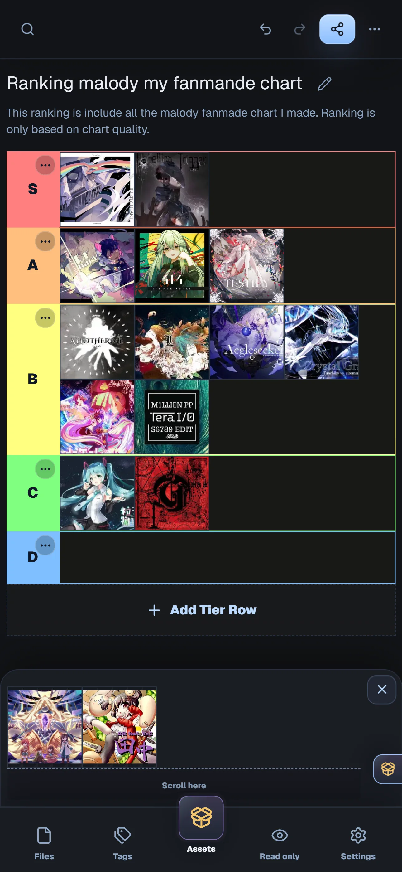 Tierworld's tier list editor on mobile